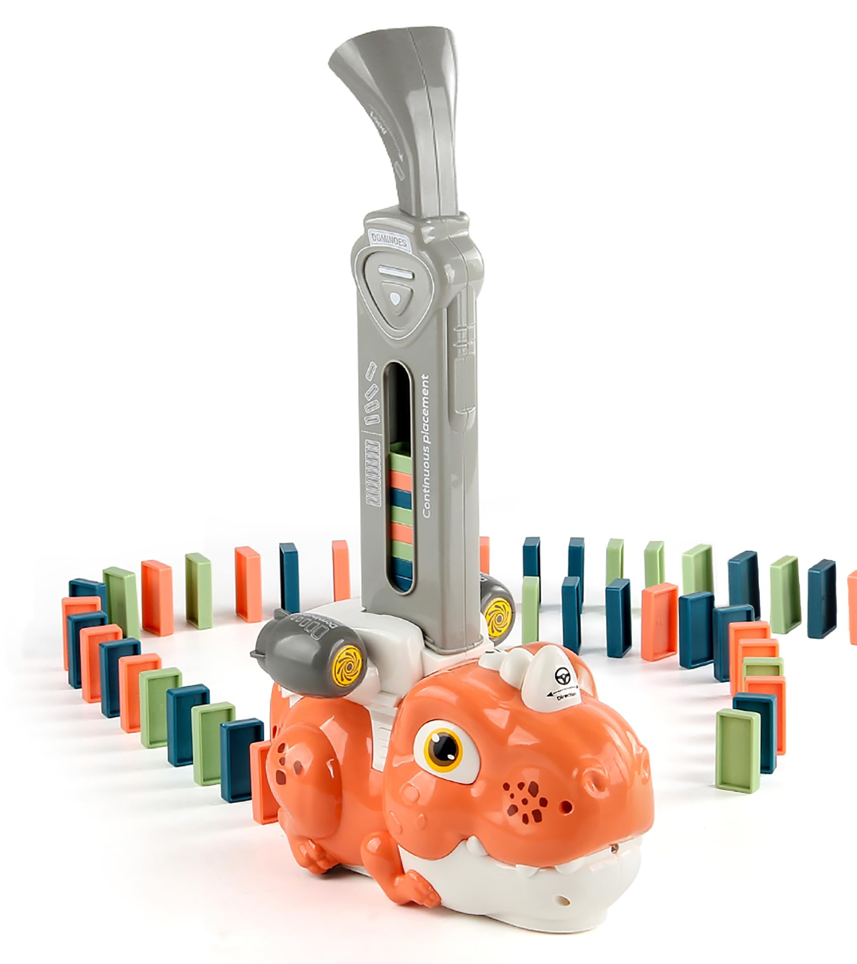 Photo 1 of Domino Dinosaur Train Toy Set for Boys Girls Ages 3-8, Automatic Dominoes Block with Music and Lighting, Creative Stacking Game, Birthday Gifts for Toddlers