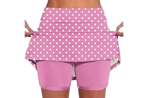 Womens Tennis Skirt with Shorts A-Line High Waisted Tummy Control Summer Skort Polka Dot Cute Shorts