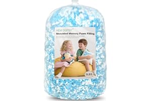 Hem Dgpsy Shredded Memory Foam Filling - Premium Soft Bean Bag Filler, 5lbs Blue & White Pillow Stuffing for Couch Cushion, Dog Bed, Chair - High Density, No Chemical Smell, Easy to Use