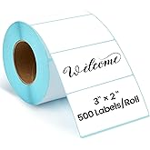 3" x 2" Rectangle Thermal Label Stickers, White Self-Adhesive Direct Thermal Labels for Barcode Shipping Compatible with Most Thermal Printers (500 Sheets/Roll)
