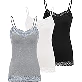 Kate Kasin Women's Adjustable Spaghetti Strap Lace Trim Cami Tunic Tank Top 3PACK