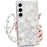 Changjia for Samsung Galaxy Z Fold 7 5G Clear Glitter Case, Cute 3D Butterfly Floral Crystal Pearl Bling Sparkle with Wrist Strap Soft TPU Aesthetic Women Girls Phone Case for Galaxy Z Fold 7 5G,Clear