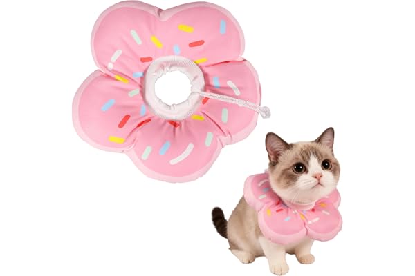QKURT Cat Cone Collar Soft, Adjustable Waterproof Pet Recovery Collar, Cute Donut Pattern Neck Cat Cones After Surgery, Preve