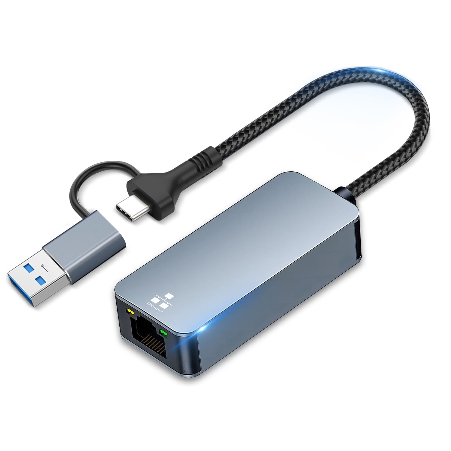 Photo 1 of LBSC 2-in-1 USB C to Ethernet Adapter 2.5Gbps, Type-C to RJ45 Ethernet Adapter with USB-A 3.0 Port, 2500Mbps Gigabit Wired Internet for MacBook Pro/Air, iPad Pro, iPhone 15/16 Pro Max, Windows/MacOS