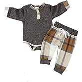 Baby Boy Clothes Infant Toddler Boys Fall Winter Outfit Long Sleeve Plaid Romper + Pants Set 2Pcs