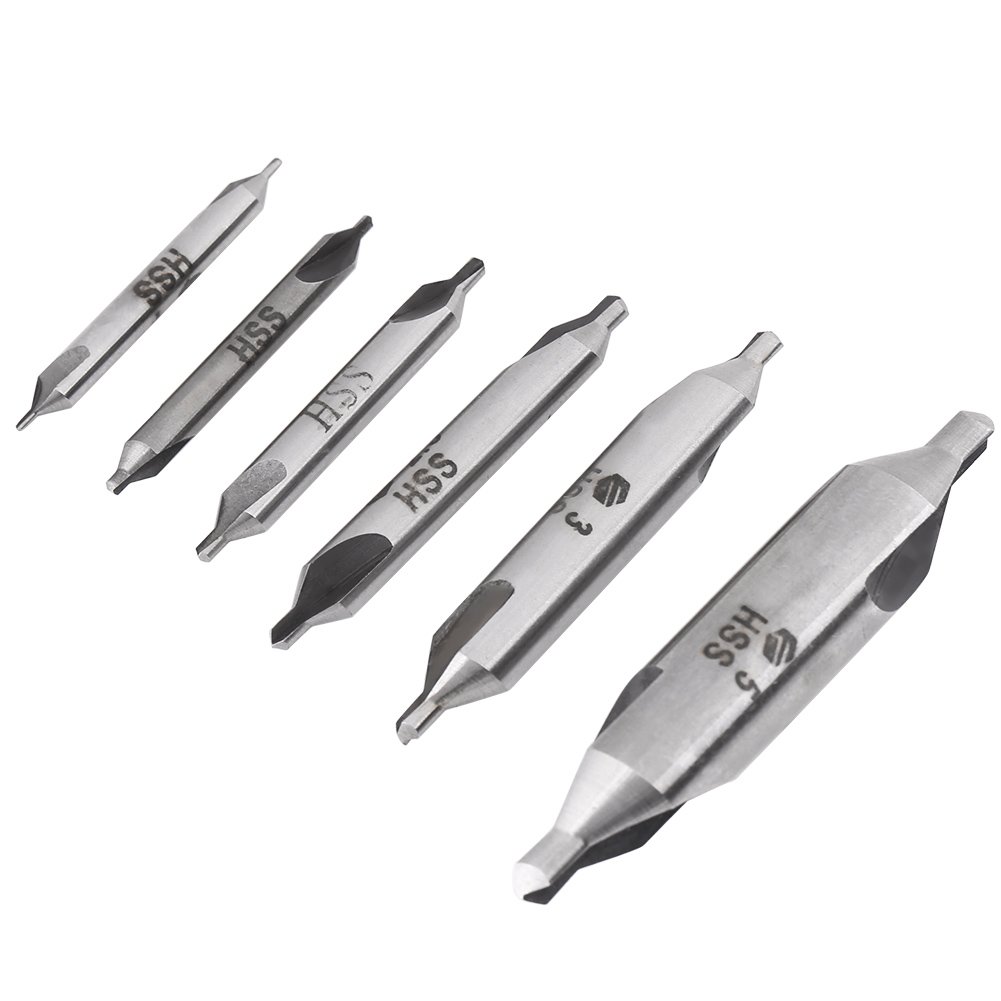 Center Drill Bits, HSS Durable Double End Center Drill Set 60 Degree Centering Drill foriron, steel, copper, aluminum processing 6pcs (1/1.5/2/2.5/3/5mm)