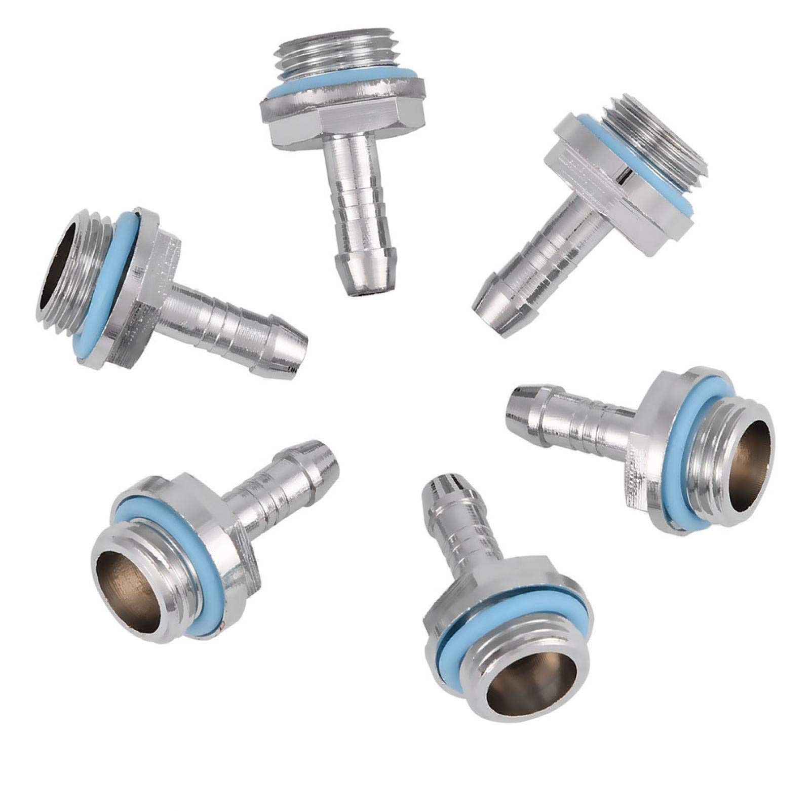 Richer-R Water Cooling Fitting,6 PCS PC Water Cooling Two-Touch Fitting G1/4 Thread Barb Connector for Tube,6mm/ 7.2mm/ 9mm/ 11mm Diameter For Your Option(9mm)
