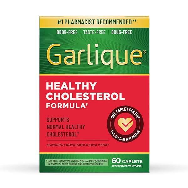GARLIQUE GARLIC EXTRACT SUPPLEMENT, HEALTHY CHOLESTEROL FORMULA, ODORLESS & VEGAN, 60 CAPLETS