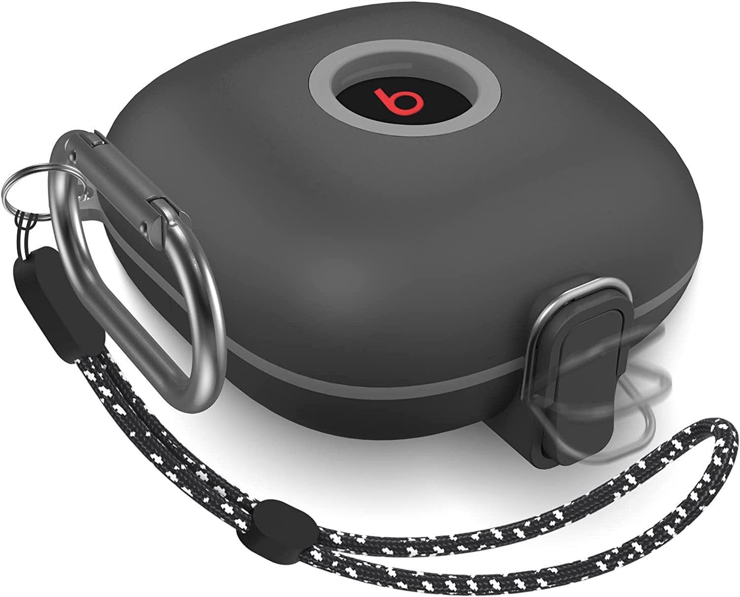 Case for Beats Fit Pro: AIYAAIYA Shockproof Protective Case Compatible with Beats Fit Pro 2021 Earbuds Armor with Lock Anti-Lost Lanyard Keyring (Black)