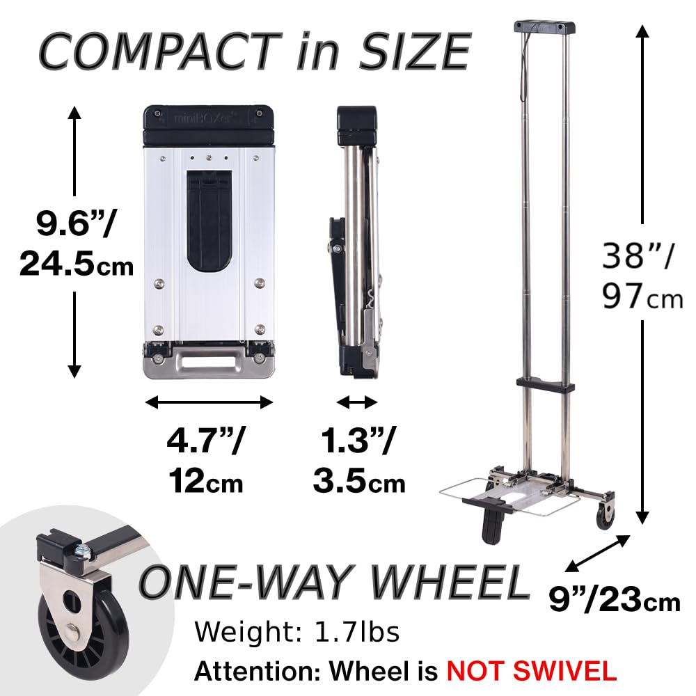 Folding Carrying Cart, Luggage Cart with 2 Wheels One Way, Compact for Travel Trolley School with Bungee Cord (Silver, 22lbs - 2 Wheels)