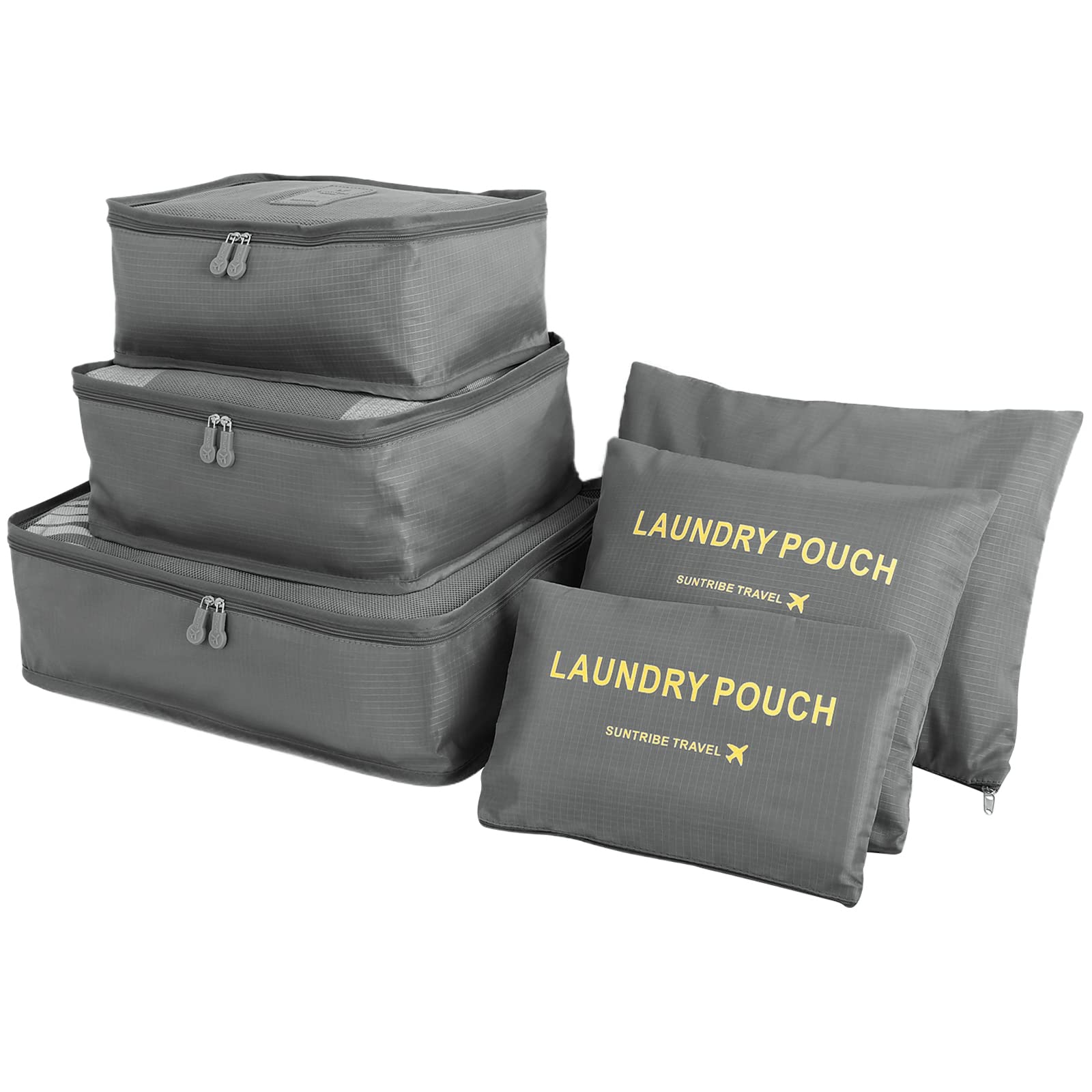 WOWTOY 6PCS Packing Cubes for Travel Luggage Organiser Bag Compression Pouches Clothes Suitcase, Packing Organizers Storage Bags for Travel Accessories, Grey