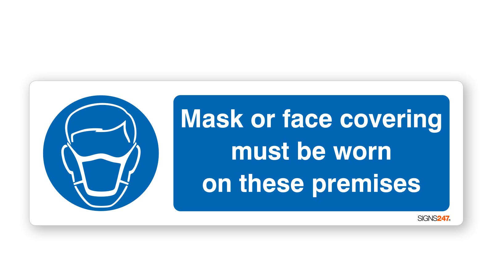 Mask or Face Covering must be worn on these premises - Self adhesive vinyl sticker 50mm x 150mm - Single