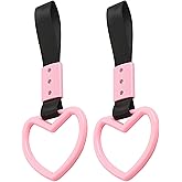 JRYEM 2PCS Heart Shaped Car Handle Straps, Rear Bumper Warning Keychain Ring with Drift Charm for Car Exterior Interior Accessories (Pink)