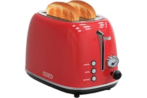 Toaster 2 slice, KitchMix Retro Stainless Steel Toaster with 6 Settings, 1.5 In Extra Wide Slots, Bagel/Defrost/Cancel Functi