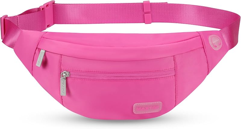 MAXTOP Large Bumbag Waist Fanny Pack with Headphone Jack 4 Pockets Rose Red