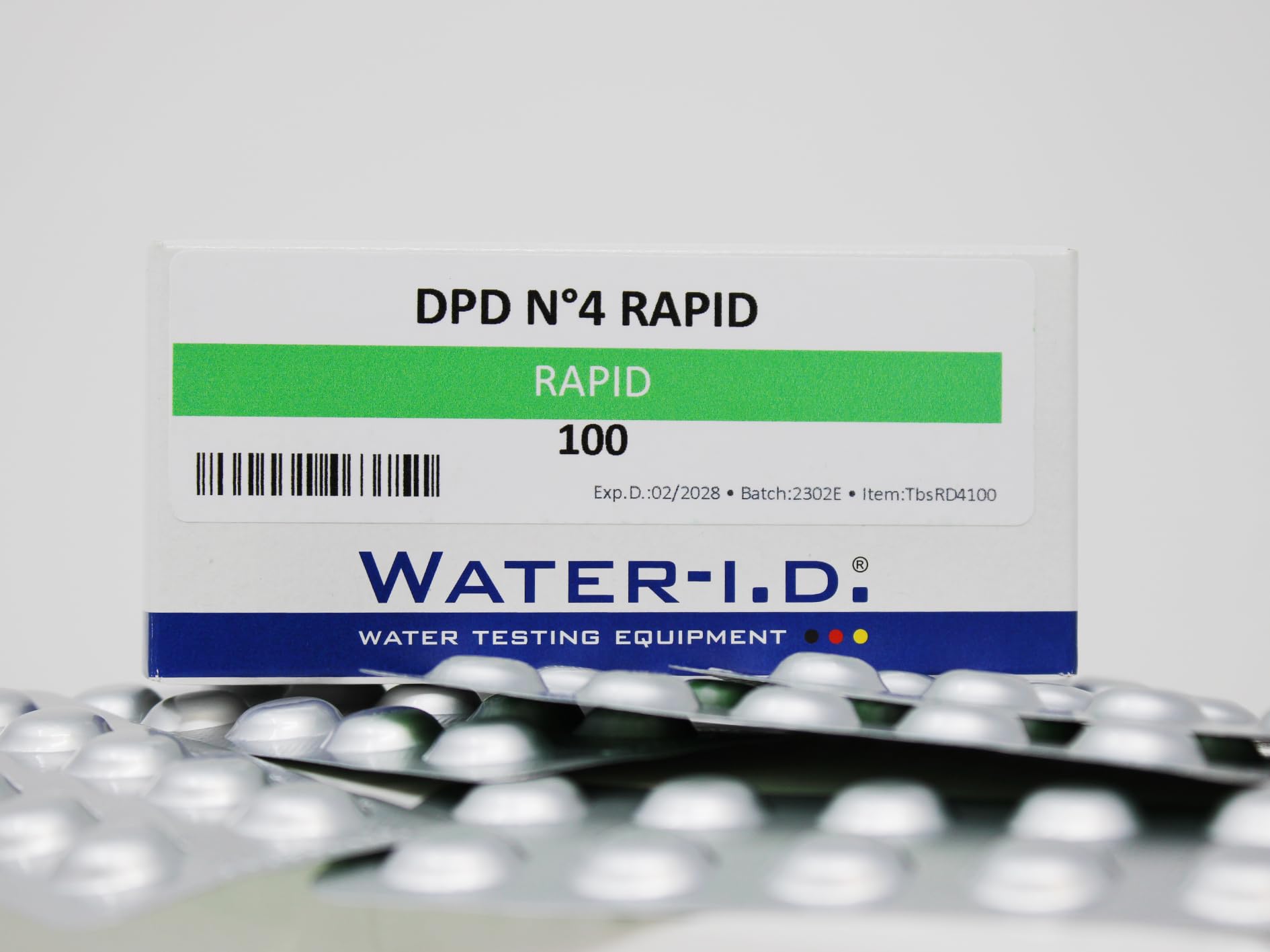 WATER-I.D. - DPD No.4 Rapid Dissolve Tablets | Chlorine Measurement for Pools & Spas | Active Oxygen 0.0-15.0 mg/l | Compatible with Pooltester Range | 100 Pack, DPD