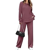 OFEEFAN Women's 2 Piece Lounge Set Travel Airport Outfits Side Slit Tracksuit Wide Leg Loungewear Baggy Comfy Sweatsuit S-3XL
