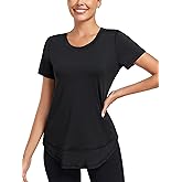 Abrooical Women's Short Sleeve Workout Shirts Crew Neck Sports Yoga Running Quick Dry Tops Side Split Tee
