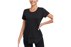 Abrooical Women's Short Sleeve Workout Shirts Crewneck Sports Yoga Running Dry Fit Tops Side Split Tee