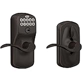 Schlage Electronic Keypad Lock, Lever Handle, Plymouth Trim, Aged Bronze