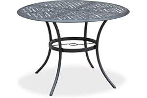 PATIOFESTIVAL Romayard 42 Inch Outdoor Dining Table Round Patio Bistro Table Powder-Coated Steel Frame Top Patio Dining Table Outdoor Furniture Garden Table with 2.1" Umbrella Hole (Black)