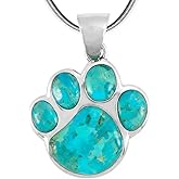 Turquoise Network Dog Paw Pendant Necklace in 925 Sterling Silver with Genuine Gemstones & Gemstones