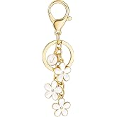 SELOVO Initial Keychain White/Pink/Black Cute Keychain Girl Purse Charms for Handbag Cute Letter Flower Keyring for Backpack