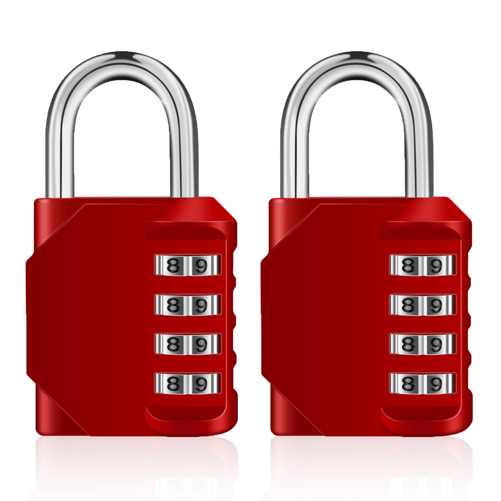 ZHEGE Combination Locker Padlocks, 4 Digit Code Padlock Outdoor with Side Window, Gym Padlocks, School Locker Locks, Weatherproof Combination Locks for Backyard Shed, Fence Gate (Red, 2 Pack)
