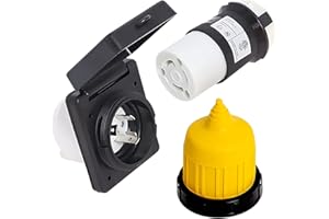 30Amp RV Power Inlet Kit, Including RV Power Inlet Receptacle, Female Twist Lock Adapter and Yellow Weatherproof Cover Boot, 