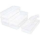 Thintinick 6 Pack Rectangular Clear Plastic Storage Containers Box with Hinged Lid for Beads and Other Small Craft Items (6.1 x 2.56 x 1.18 inch)