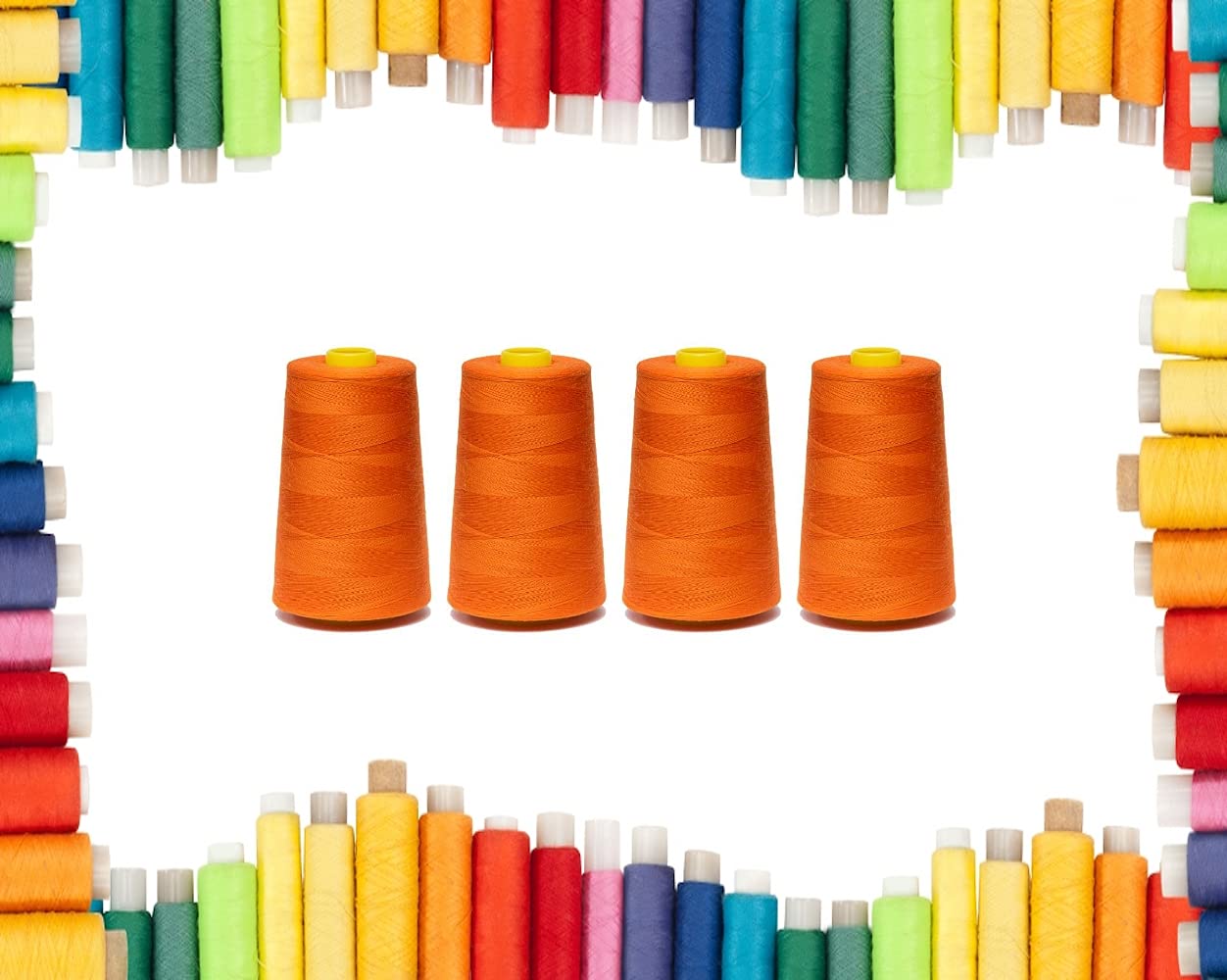 Rohans Overlock Yarn 40/2 (120), 5000 Yards (4570 Meters) Sewing Thread Cones, Sewing Machine Multi Colour Yarn Cones, 100% Polyester Material (Orange, 4)