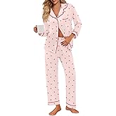 SWOMOG Pajamas for Women Sets 2 Piece Button Down Printed Pjs Long Sleeve Shirt and Pants Fall Sleepwear Cute Loungewear