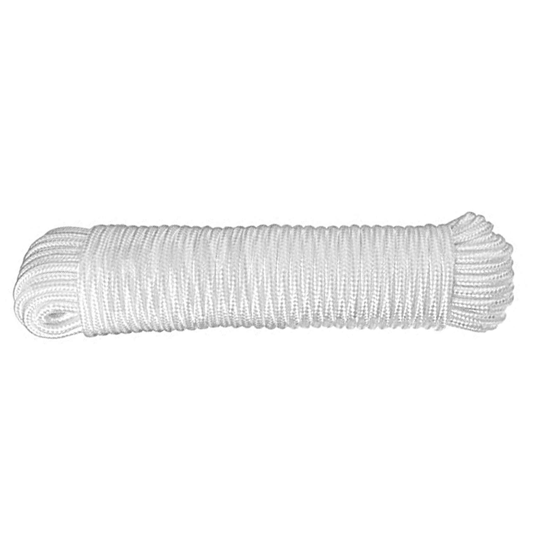 6mm (1/4 inch) Nylon Braided,Multi-Purpose Flagline Rope,High Strength Rope for Camping,Awning Tie Downs,Art and Decorative Knot Work Crafts,General Use,White（25 Foot/50 Foot/100 Foot)