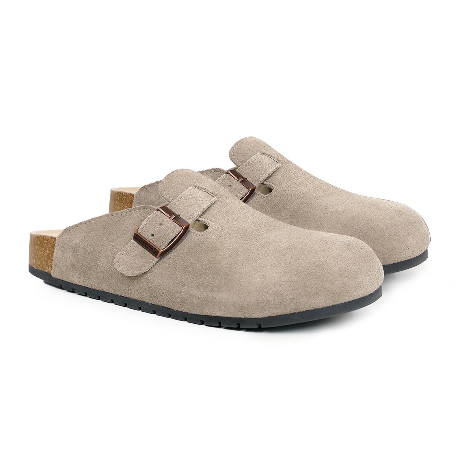 Photo 1 of EVELLYHOOTD Women's Men's Suede Clogs Leather Mules Cork Footbed Sandals Comfort Potato Shoes with Arch Support(with Socks),Sand