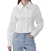 SUNNOW Women's Pintuck Peter Pan Collar Blouse Vintage Style Flynn Waist Shirt with Darted Front Top