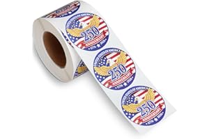 500 PCS 1.89" Patriotic 250th Independence Anniversary Stickers Roll Round American Flag Waterproof Decals Strong Adhesive Labels for Water Bottles Laptops 4th of July Party Decorations