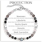 SKIRIFLA Triple Threat Protection Anxiety Relief Gifts for Women,Natural Healing Crystal Bracelet Evil Eye Jewelry for Her Friends