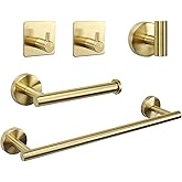TocTen Bathroom Hardware Set, Thick Stainless Steel Bath Towel Bar Set Including Towel Rack for Bathroom+Toilet Paper Holder+3 Robe Towel Hooks Wall Mount Bathroom Accessory Set(16IN,Brushed Gold)
