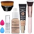 PHOERA Foundation, PHOERA CC+ Cream Color Correcting Anti Aging Hydrating Serum &SPF 25+, PHOERA Primer, PHOERA Makeup,Kabuki Makeup Brushes Foundation Brush (102 Nude +120 Nude CC Cream)