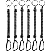 DNHCLL Pack of 6 Black Coiled Fishing Lanyard with Carabiner Fishing Ropes Secure Pliers Lip Grips Tackle Fish Tools