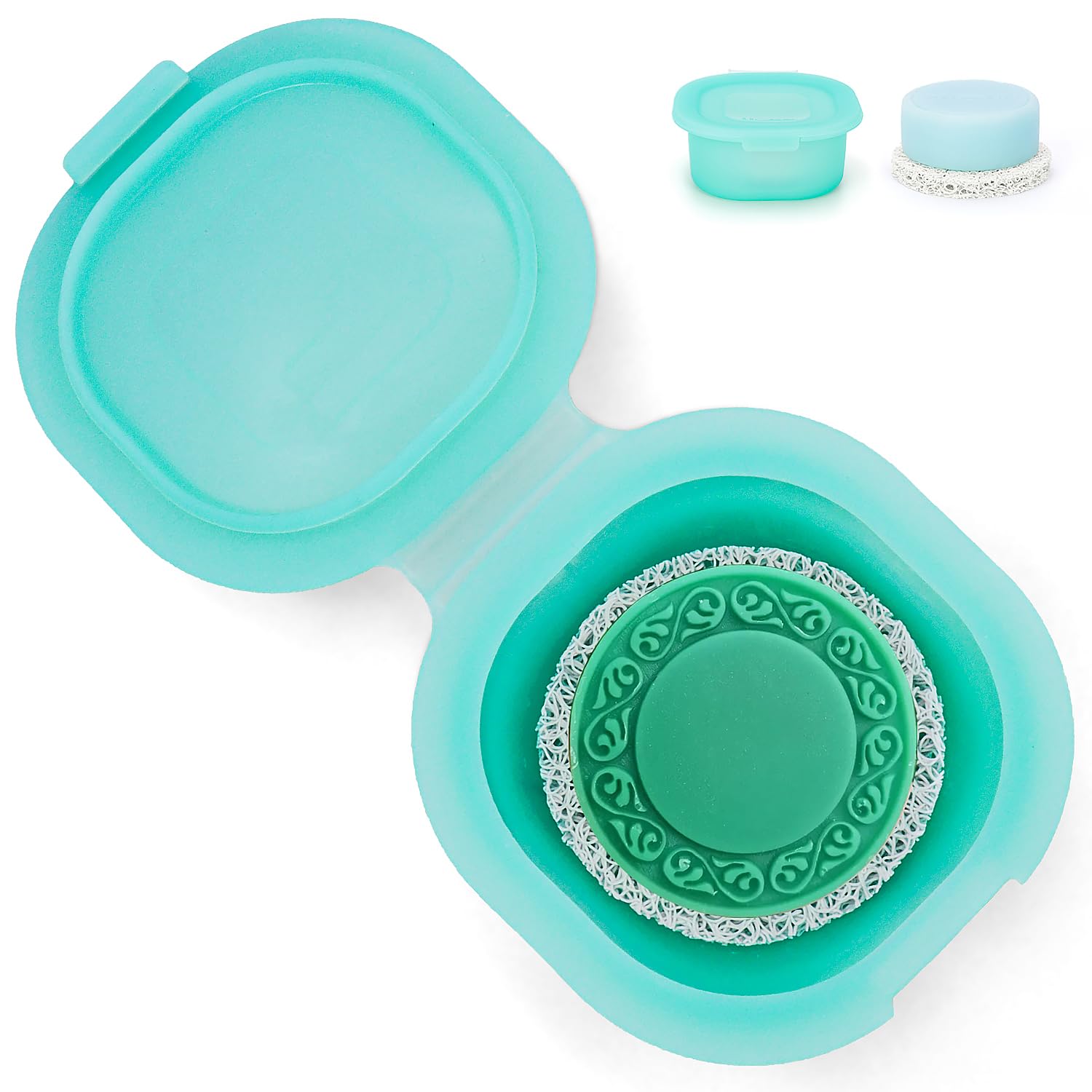 Photo 1 of AIDIMMING Shampoo Bar Holder,Travel Soap Case is Perfect for Holding Round Soap, Silicone Soap Bar Container with Drainage Pad, Bar Soap Box with Lid (Green)