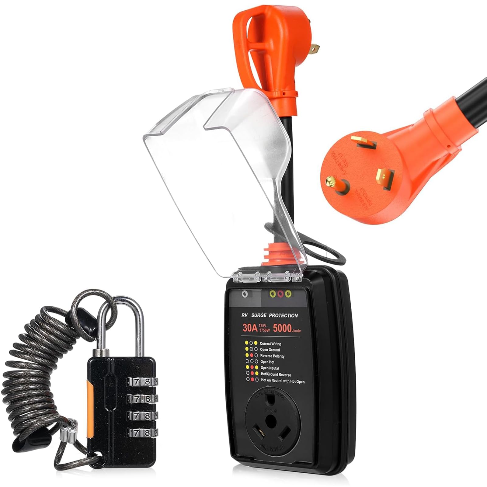 Photo 1 of Aumotop RV Surge Protector 30 Amp Circuit Analyzer Surge Guard Full Protection with Waterproof Cover and Anti-Theft Cable Lock, RoHS Certified Power Voltage Protection Guard Camper Travel Trailers