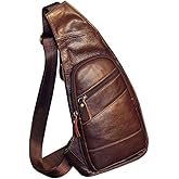 Hebetag Leather Sling Bag Crossbody Backpack for Men Women Travel Outdoor Camping