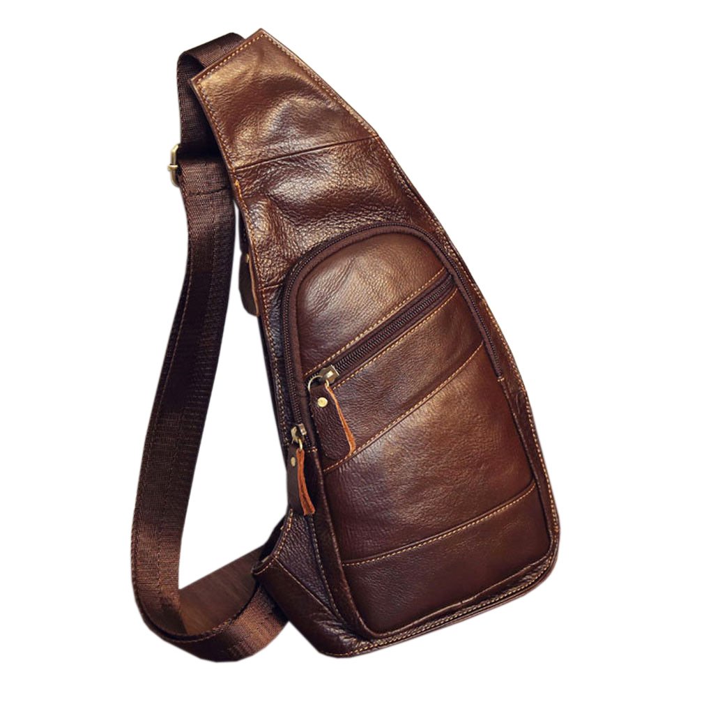 Vintage Leather Sling Crossbody Bag Backpack for Men Women Shoulder Chest Day Pack Travel Outdoor Casual Daypack Coffee