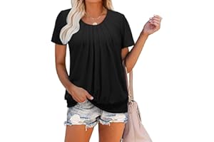 ZOLUCKY Womens Casual Short Sleeve Tunic Tops Scoop Neck T Shirts Summer Loose Fit Tunics