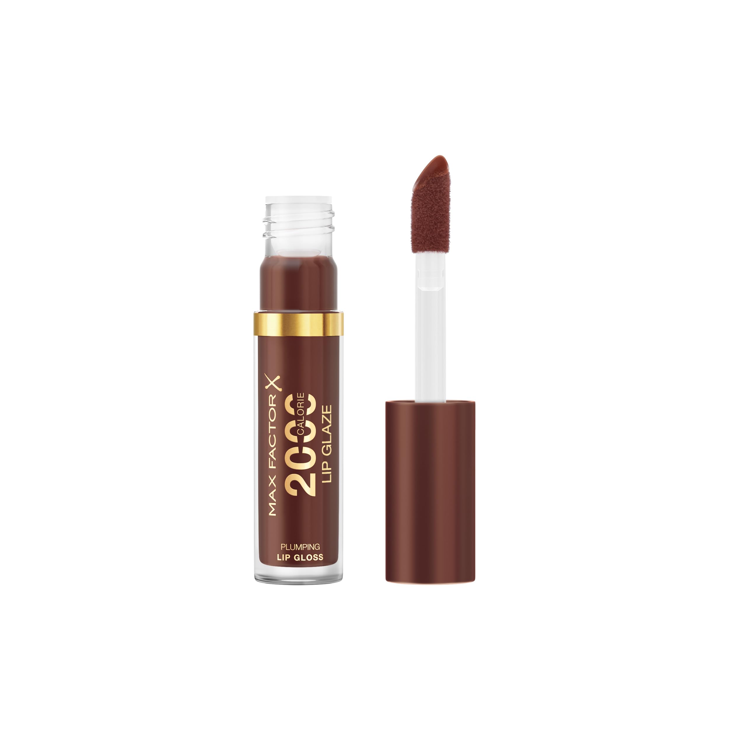 Max Factor 2000 Calorie Lip Glaze Chocolate Glow, Full Shine Lip Gloss, Nourishing with Hyaluronic Acid & Squalane, Instant Plump, Non-Sticky, Vanilla-Milk Scent, Fuller Looking Lips