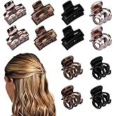 12Pcs Small Hair Clips for Women, Small Claw Clips for Thin Thick Hair, No-Slip Grip Leopard Print Jaw Clip Mini Claw Clips Tiny Hair Accessories for Women Girls Tortoise & Black (Style A)