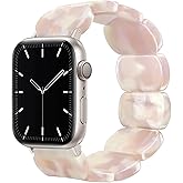 Newlibery Resin Stretchy Watch Bands Women Compatible with Apple Watch 38mm 40mm 41mm 42mm (S11/10) Tortoise Light Bracelet Beaded Elastic Strap for iWatch Series11/10/9/8/7/6/5/4/3/2/1/SE/Ultra (M)
