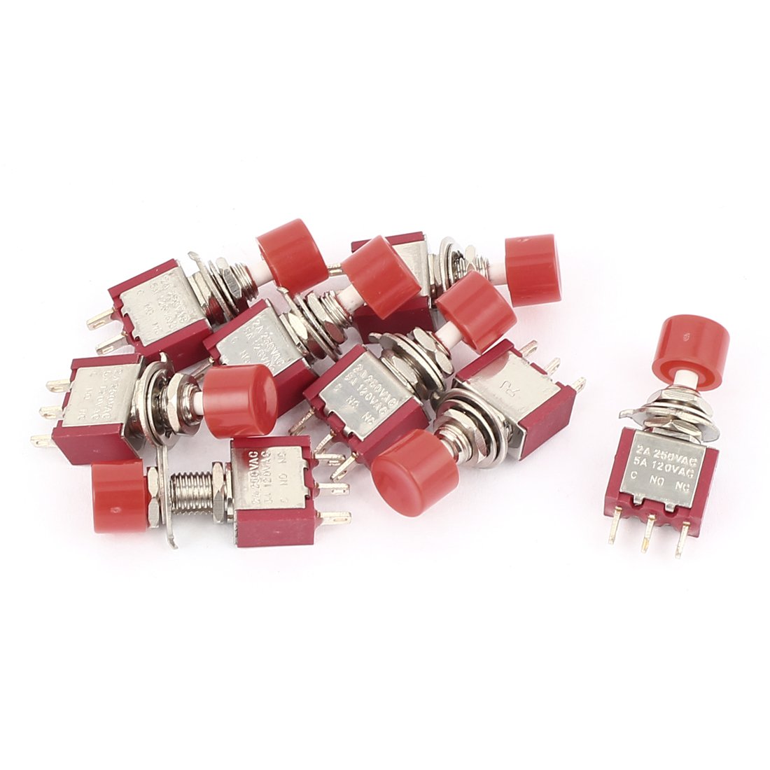 Sourcingmap AC 250V/120V 2A/5A 3 Terminal NO NC Momentary Push Button Switch 9PCS