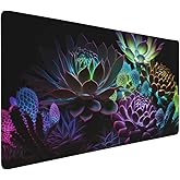 CANFLASHION Gaming Mouse Pad,Large Mouse Pads for Desk,Non-Slip Rubber Base Extended Mousepad,XXL Keyboard Mouse Mat,Computer Keyboard Desk Pad with Stitched Edges,35.4x15.8inch,Succulent Plants